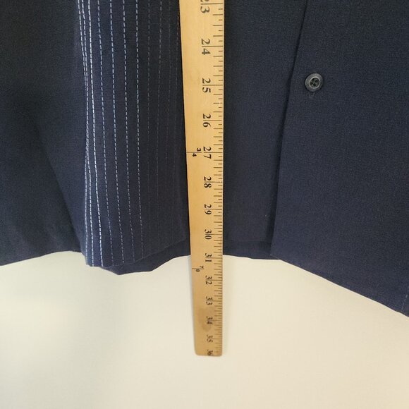 Cubavera Shirt Embroidered Striped Short Sleeve Button Up Navy Blue XXL 2XL - Picture 13 of 13